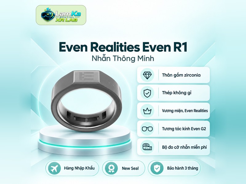 Nhẫn Even Realities Even R1 đặt trên đế tròn với nền công nghệ