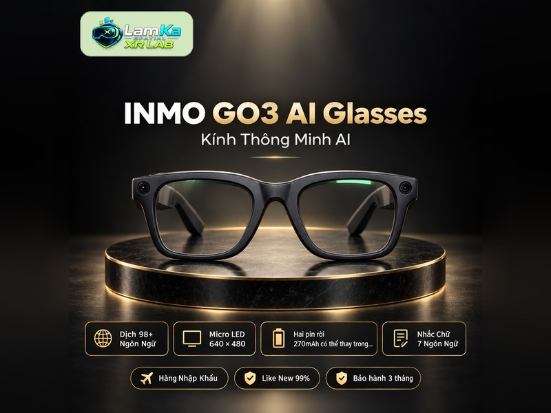 Kính phiên dịch INMO GO3 đặt trên đế tròn với nền công nghệ