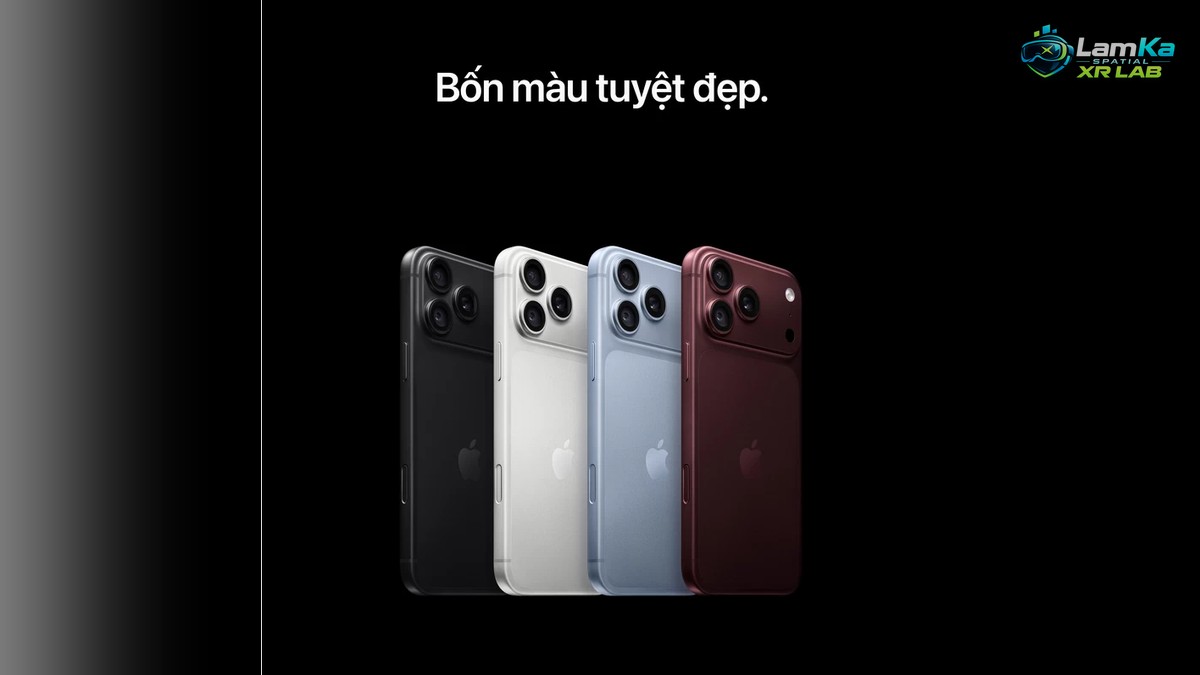 Apple iPhone 18 Pro với bốn điện thoại đen, trắng, xanh nhạt và đỏ sẫm xếp cạnh nhau