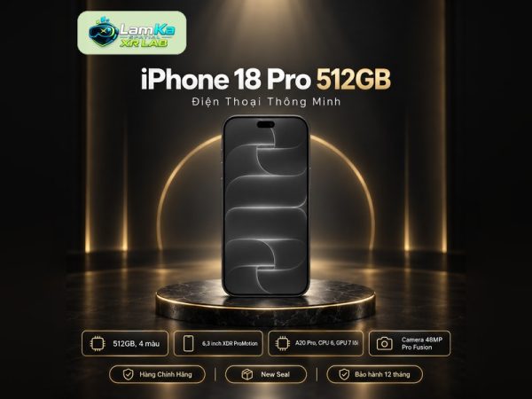 Điện thoại Apple iPhone 18 Pro trên đế tròn với nền công nghệ