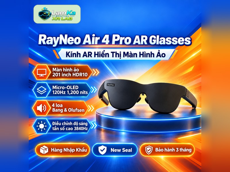 Kính AR RayNeo Air 4 Pro trên đế tròn với nền công nghệ